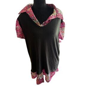 Mascara Faux Layered Top Plus Size 1X Vintage Y2K 2007 Paisley Boho Short Sleeve
